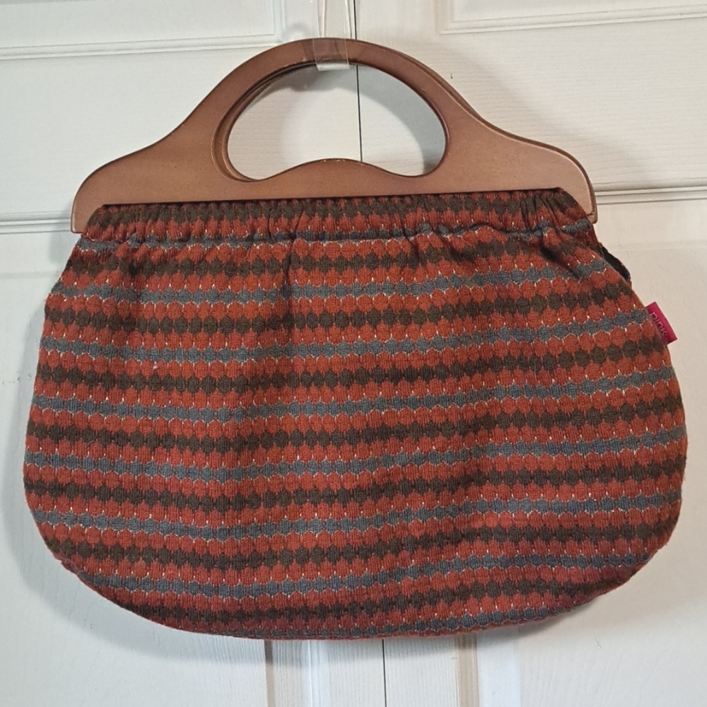 Pink Studio handbag with wooden handles - tapestry fabric